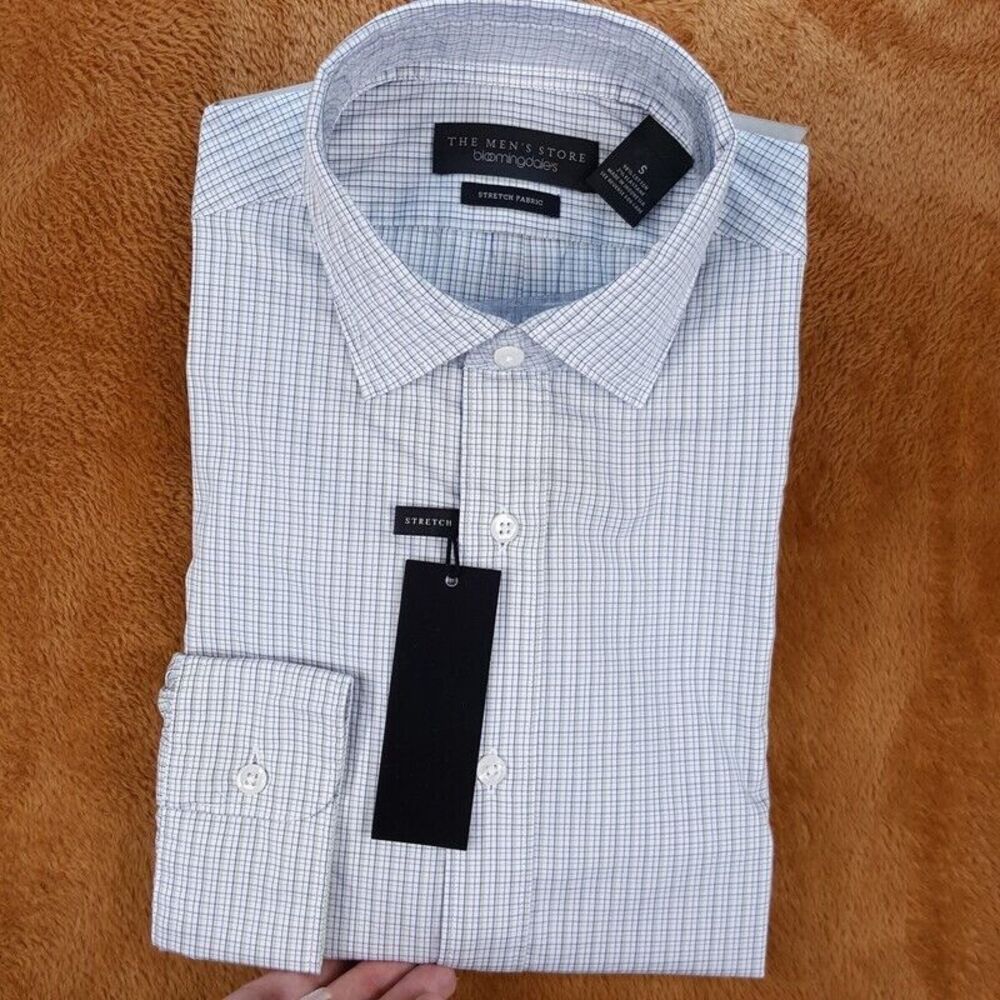 BLOOMINGDALES Mens Shirt Small Green Check Button Up Business Workwear Plaid